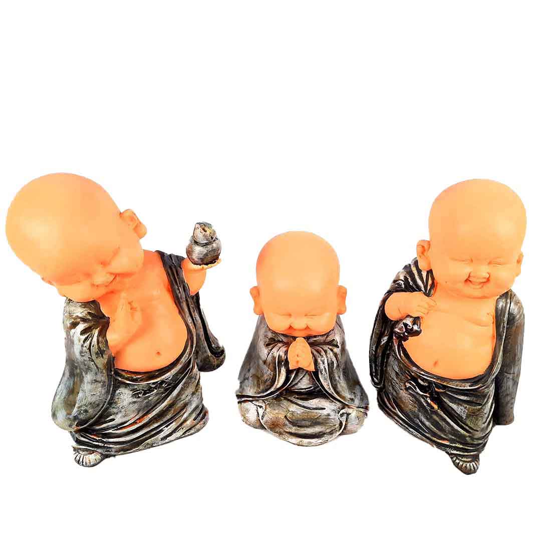 Baby Monk Showpiece - for Home  & Garden Decor - 10 Inch - Set of 3 - ApkaMart