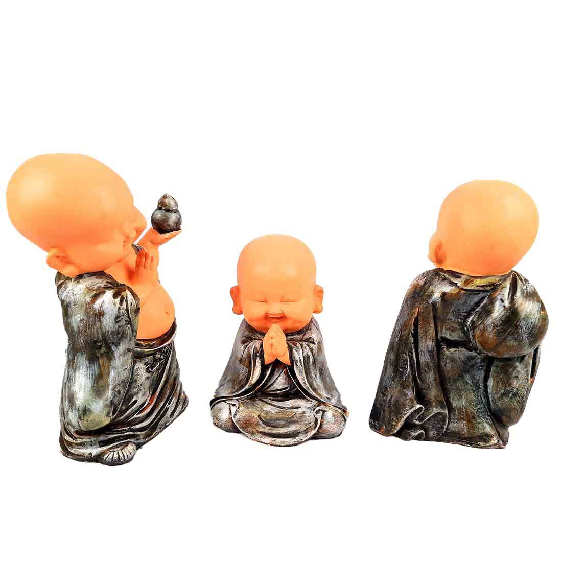 Baby Monk Showpiece - for Home  & Garden Decor - 10 Inch - Set of 3 - ApkaMart