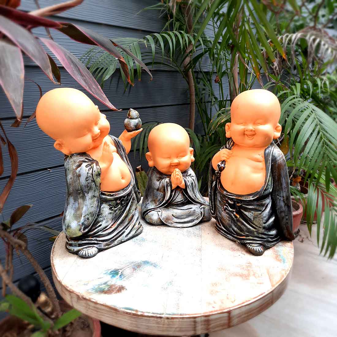 Baby Monk Showpiece - for Home  & Garden Decor - 10 Inch - Set of 3 - ApkaMart