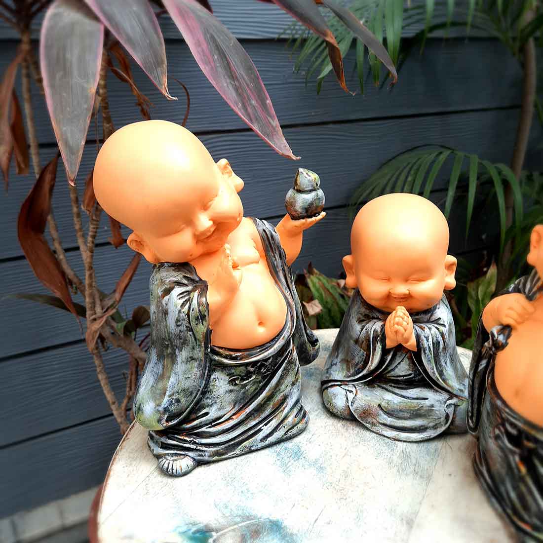 Baby Monk Showpiece - for Home  & Garden Decor - 10 Inch - Set of 3 - ApkaMart