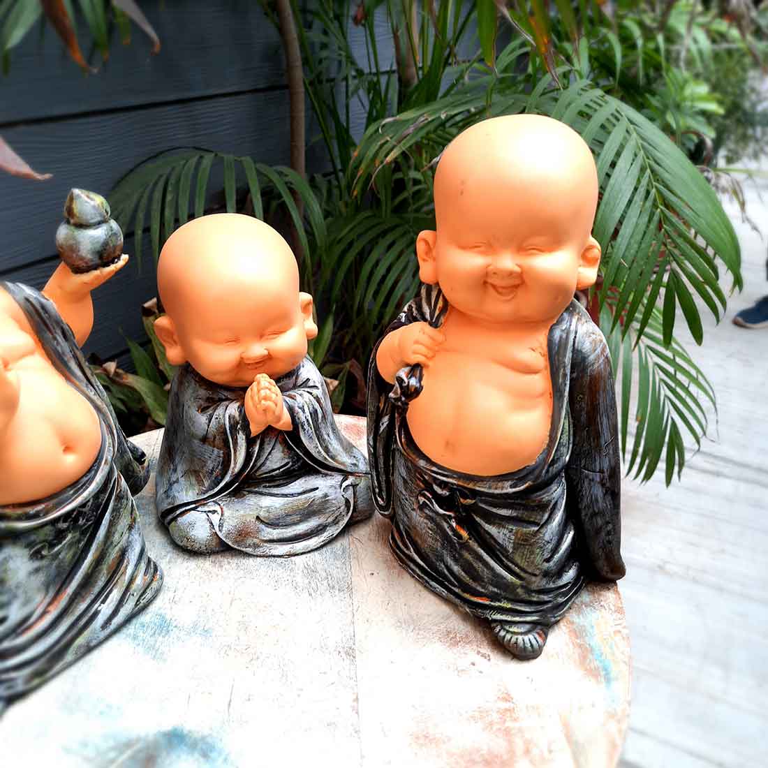 Baby Monk Showpiece - for Home  & Garden Decor - 10 Inch - Set of 3 - ApkaMart