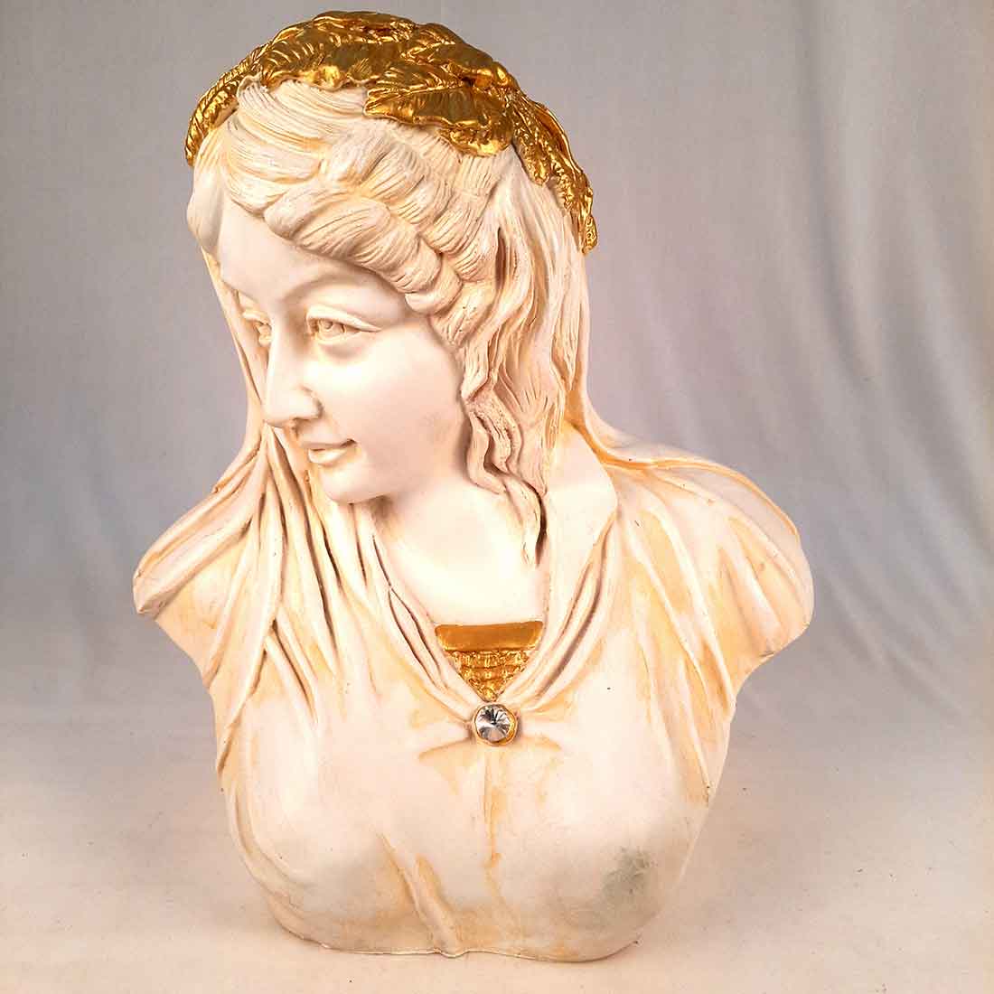 Vintage Lady Figurine White | Greek Statue Lady Bust - for Living Room, Home, Shelf Decor - 14 Inch
