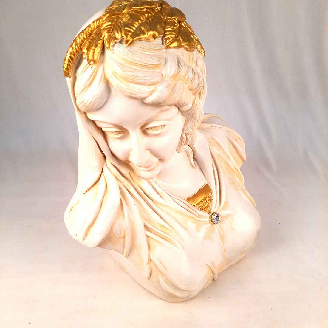 Vintage Lady Figurine White | Greek Statue Lady Bust - for Living Room, Home, Shelf Decor - 14 Inch
