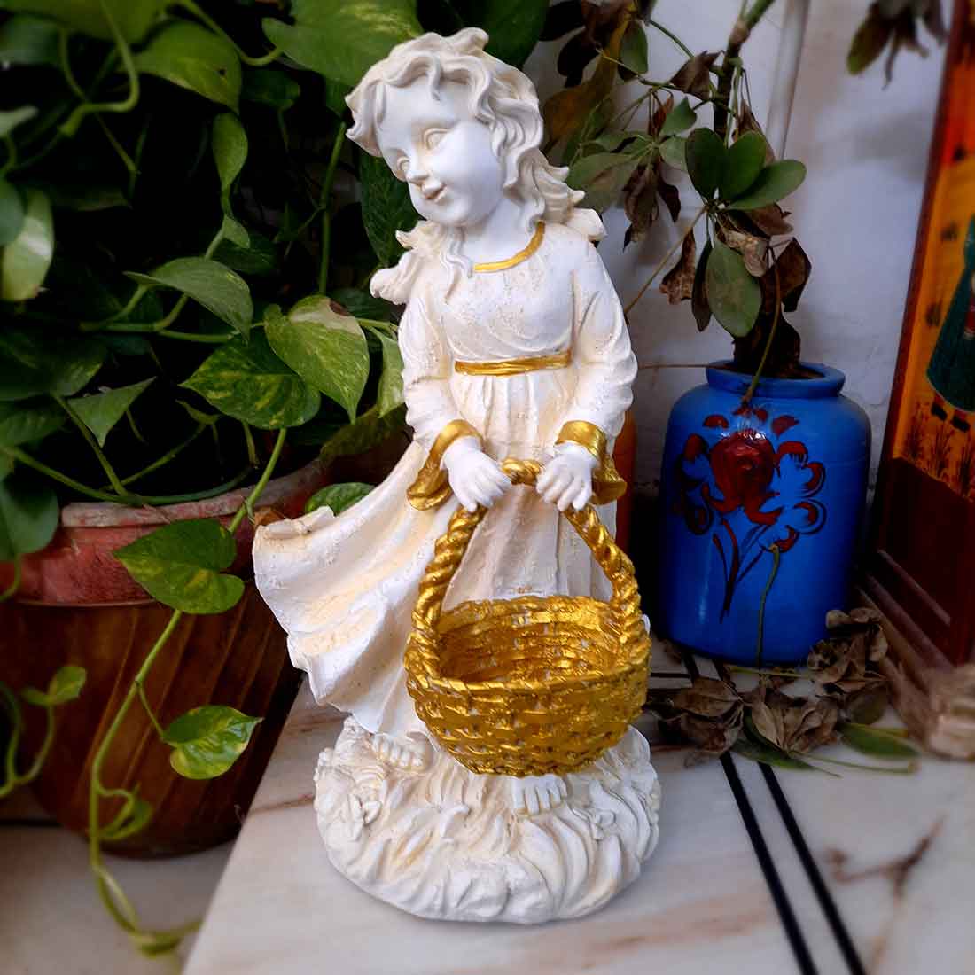 Lady with Basket Showpiece - Lady Figurines - For Table Decor & Living Room - 17 inch - ApkaMart
