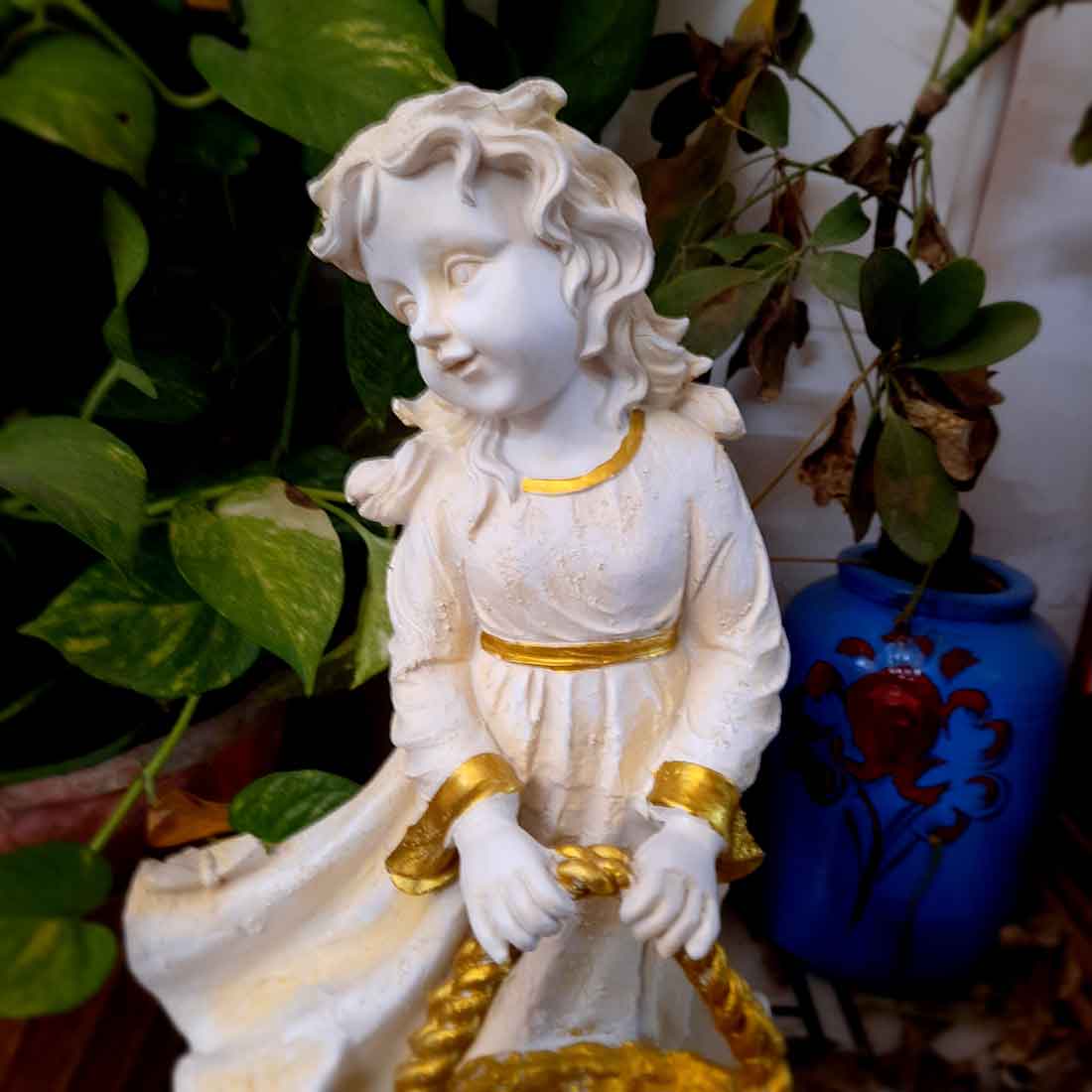 Lady with Basket Showpiece - Lady Figurines - For Table Decor & Living Room - 17 inch - ApkaMart