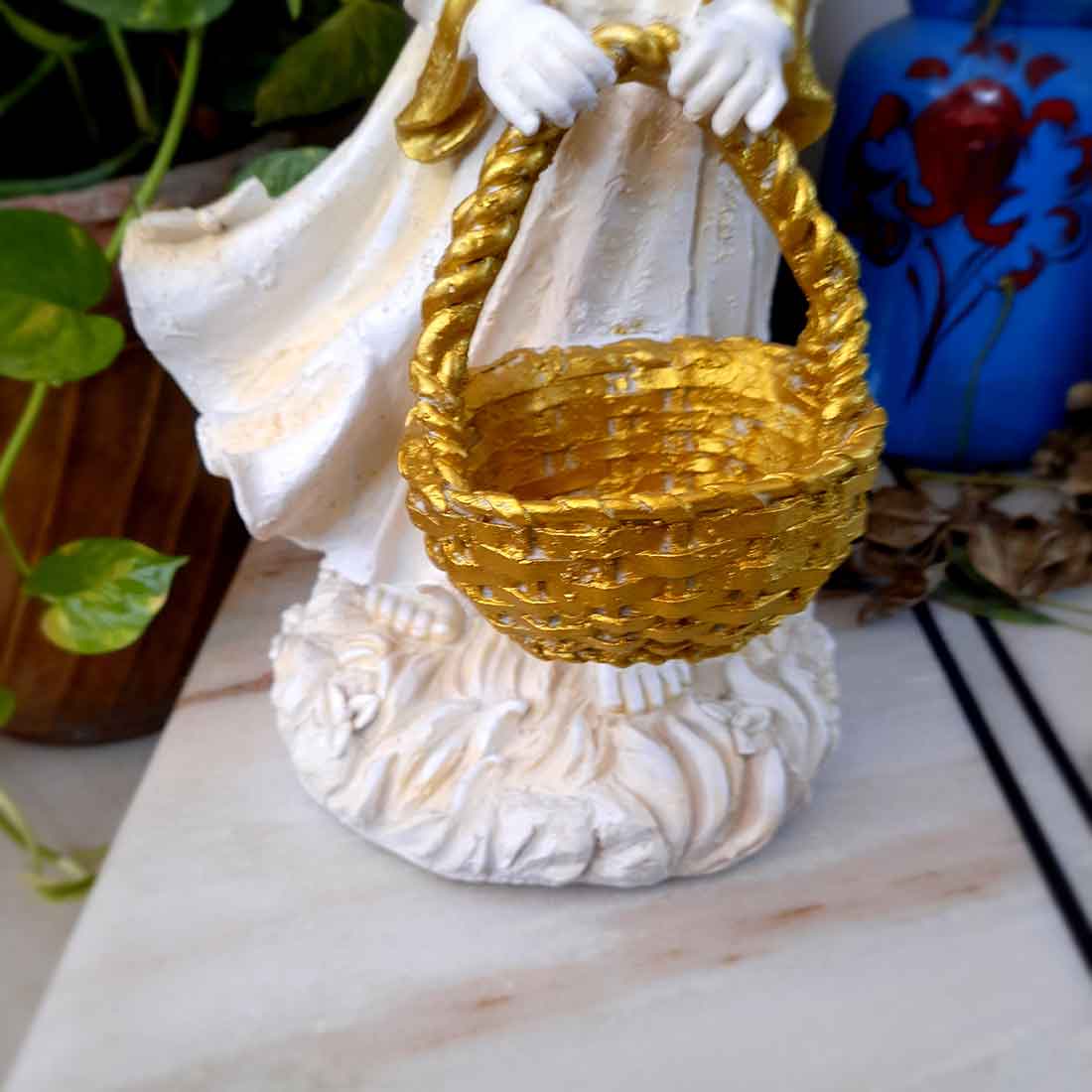 Lady with Basket Showpiece - Lady Figurines - For Table Decor & Living Room - 17 inch - ApkaMart