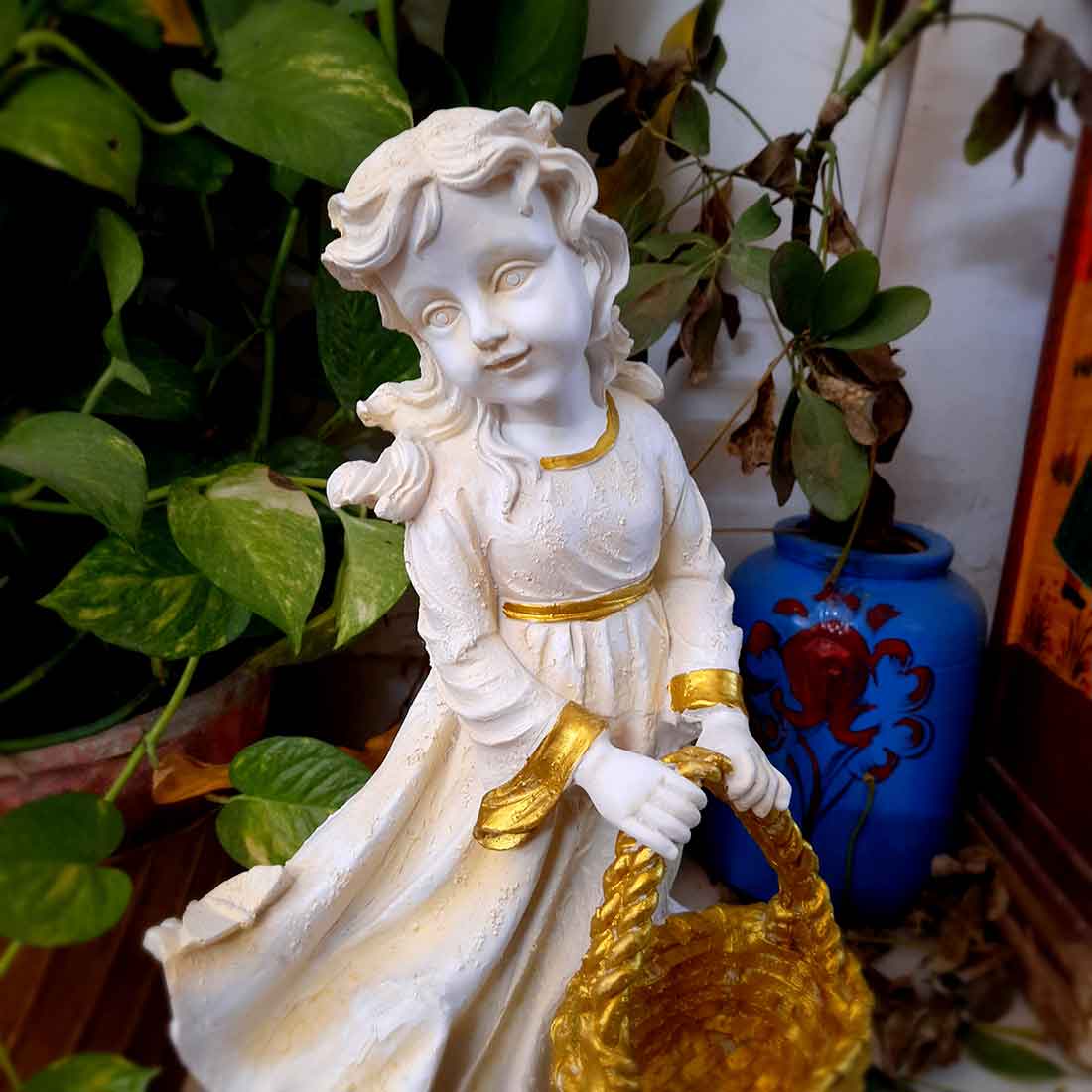 Lady with Basket Showpiece - Lady Figurines - For Table Decor & Living Room - 17 inch - ApkaMart