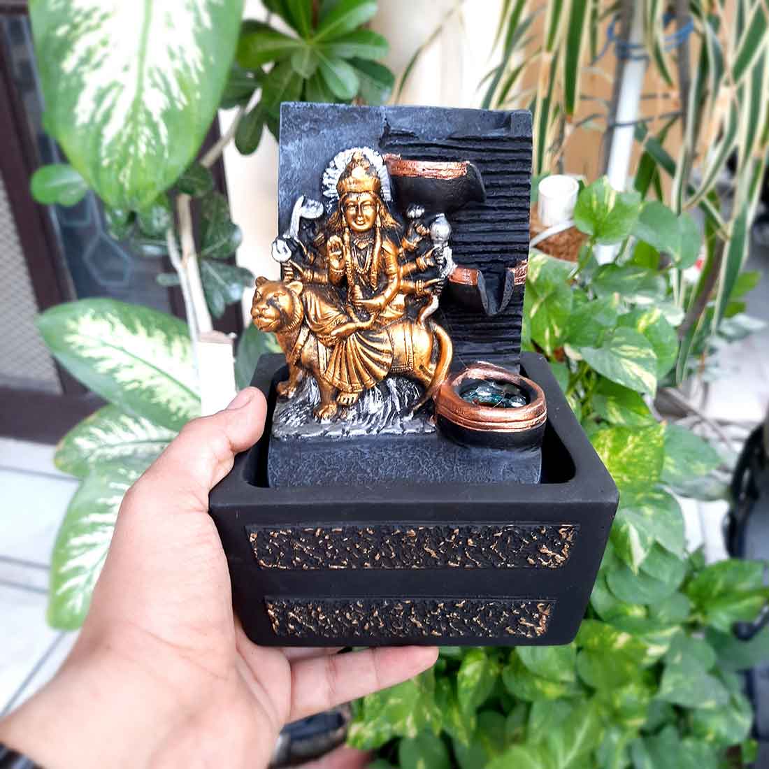 Durga Maa Water Fountain Showpiece - Indoor Fountain for Living Room - 8 Inch - ApkaMart