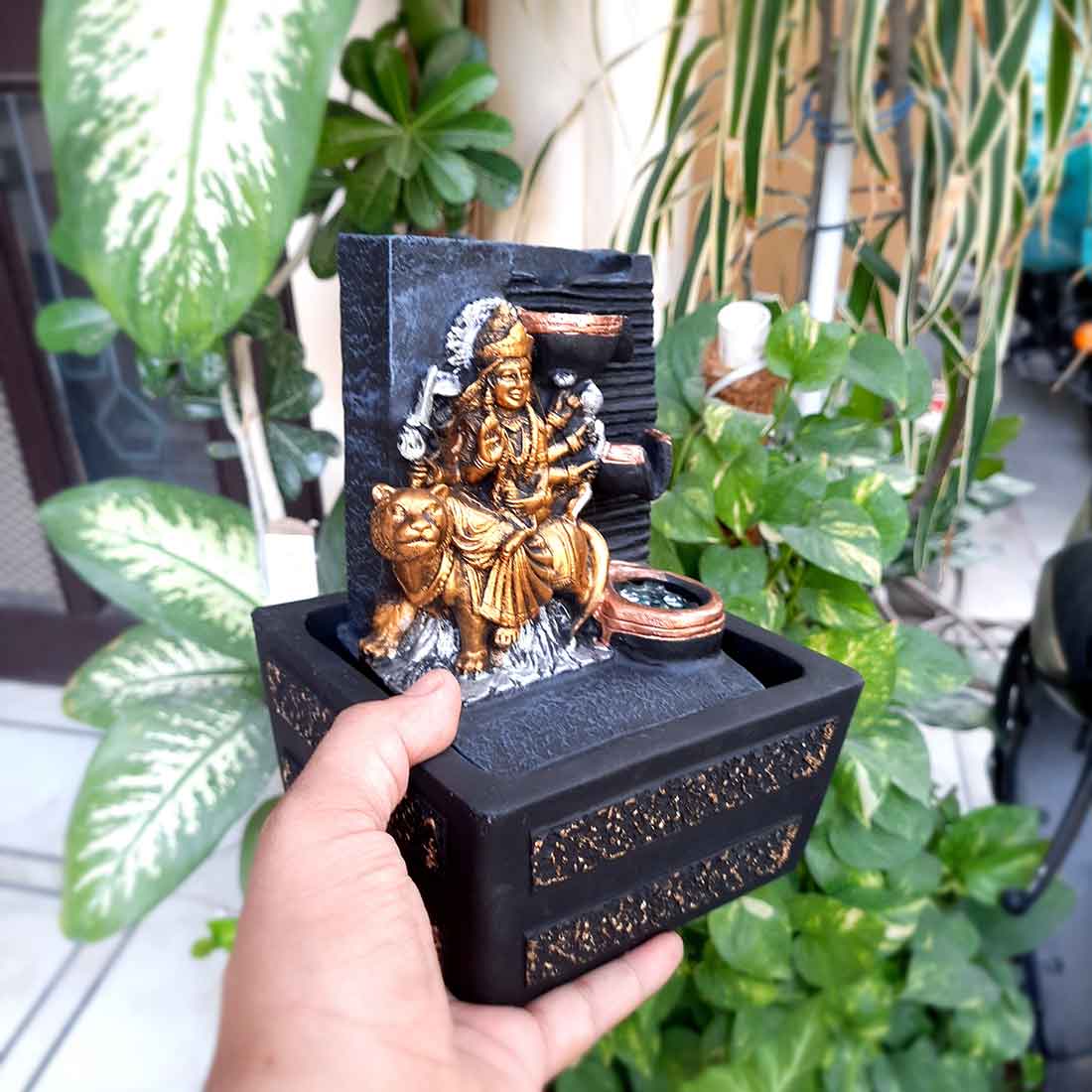 Durga Maa Water Fountain Showpiece - Indoor Fountain for Living Room - 8 Inch - ApkaMart