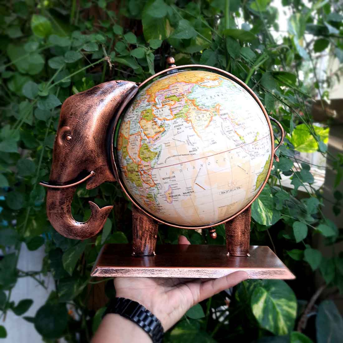 Elephant Globe - Antique Showpiece - For Table Decor & Gifts - 11 Inch - ApkaMart #Color_Copper