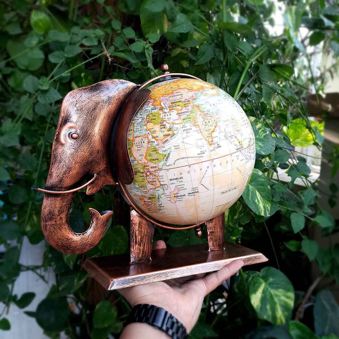 Elephant Globe - Antique Showpiece - For Table Decor & Gifts - 11 Inch - ApkaMart #Color_Copper