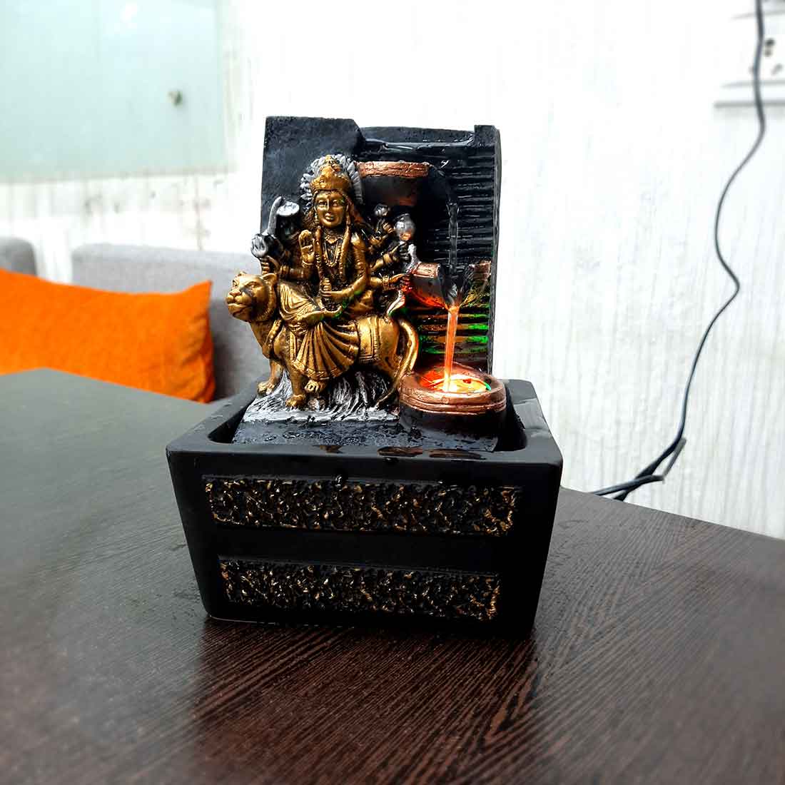 Durga Maa Water Fountain Showpiece - Indoor Fountain for Living Room - 8 Inch - ApkaMart