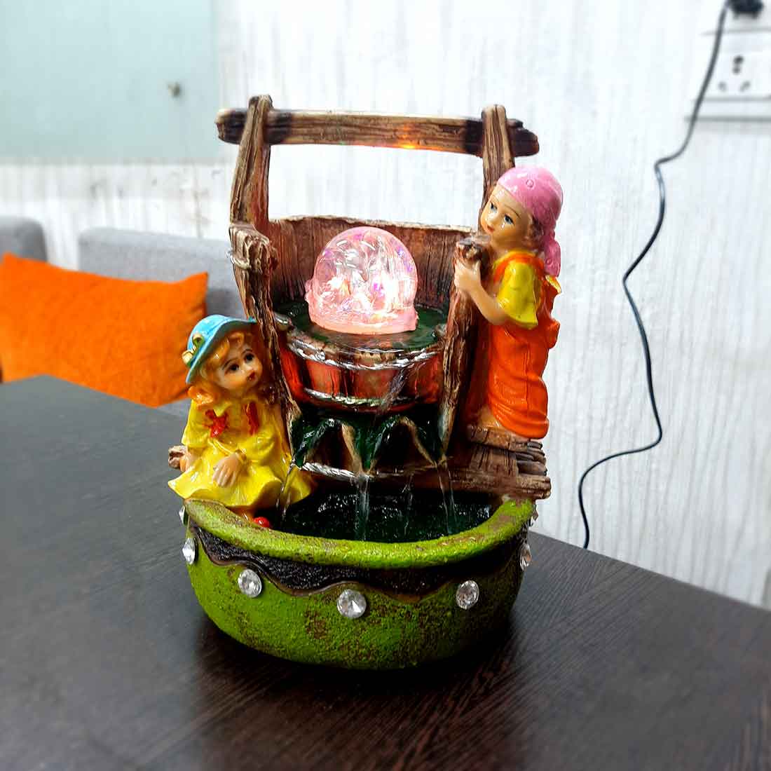 Table Water Fountain | Indoor Fountains with LED Lights Waterfall - For Vastu, Table, Office, Living Room, Home Decor & Gifts | Wedding & House Warming Gift - 10 Inch - Apkamart #Style_Design 2