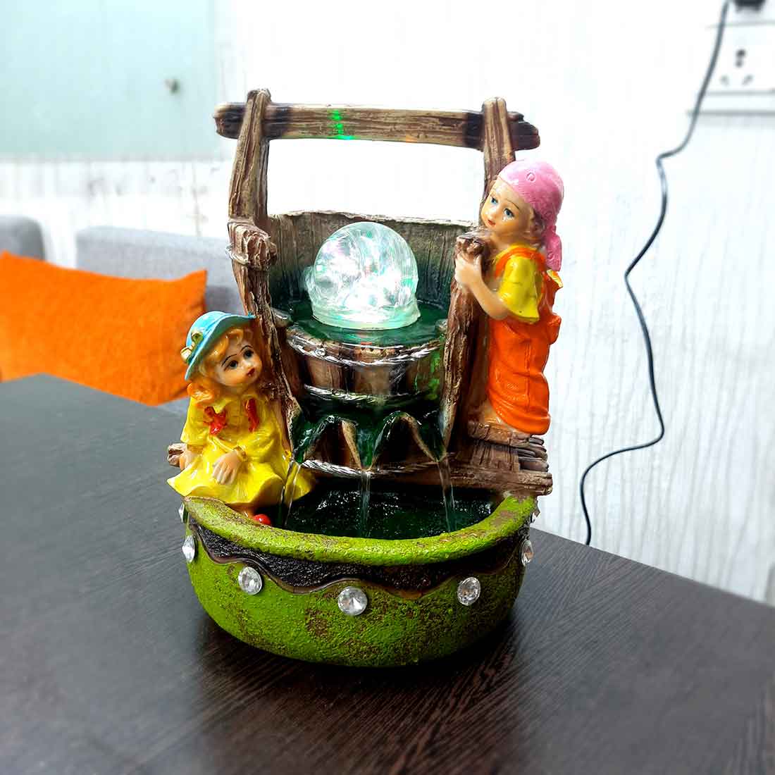 Table Water Fountain | Indoor Fountains with LED Lights Waterfall - For Vastu, Table, Office, Living Room, Home Decor & Gifts | Wedding & House Warming Gift - 10 Inch - Apkamart #Style_Design 2