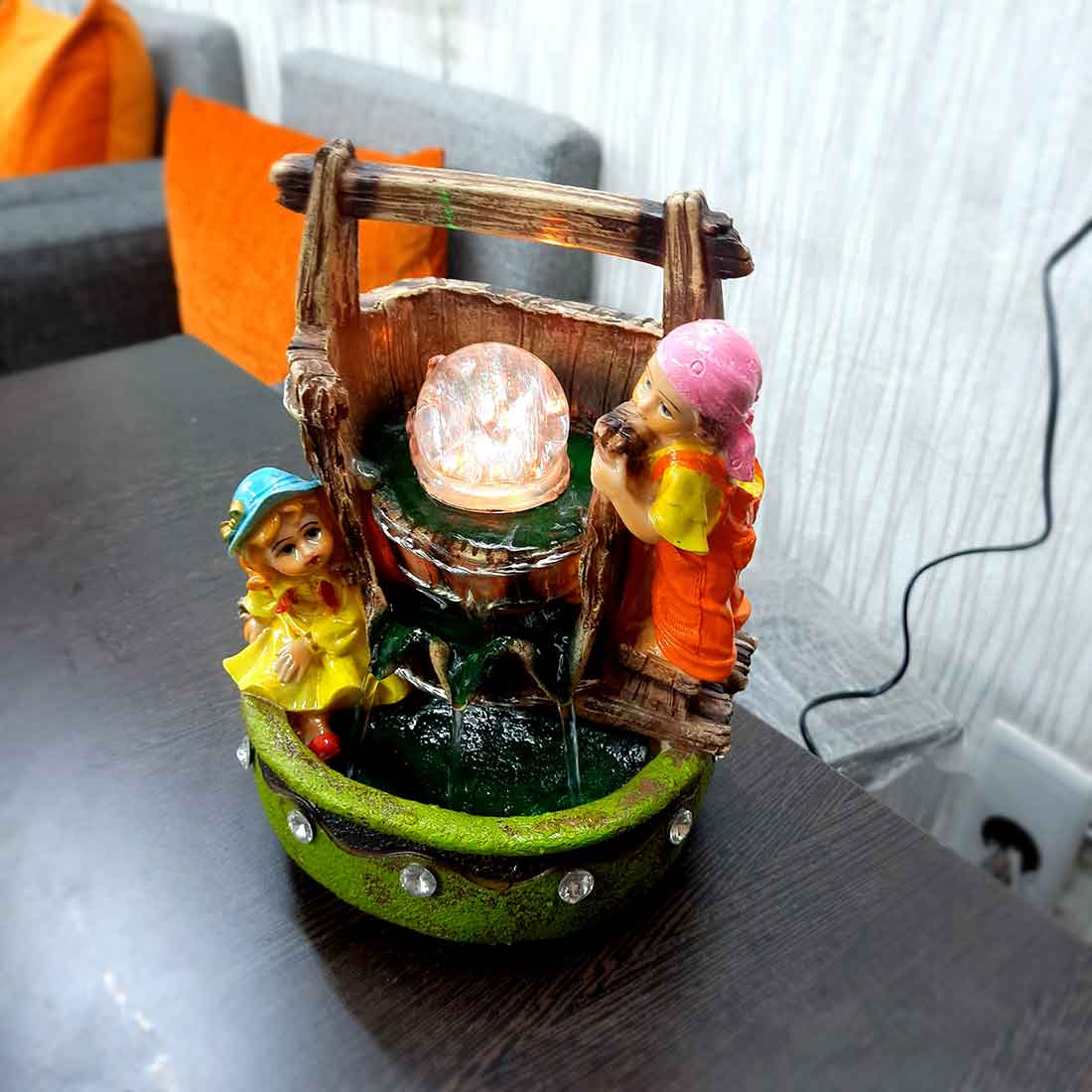 Table Water Fountain | Indoor Fountains with LED Lights Waterfall - For Vastu, Table, Office, Living Room, Home Decor & Gifts | Wedding & House Warming Gift - 10 Inch - Apkamart #Style_Design 2