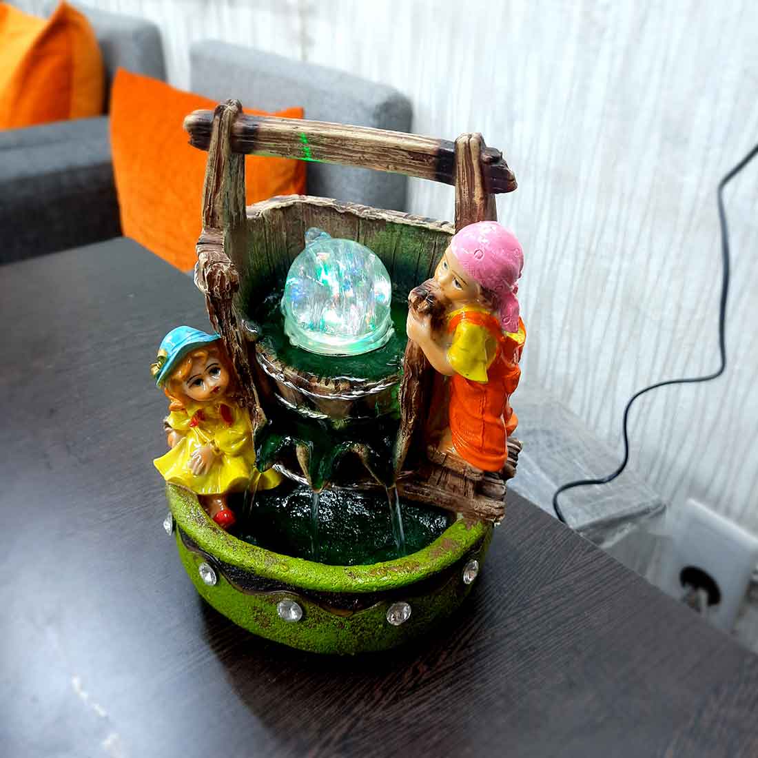 Table Water Fountain | Indoor Fountains with LED Lights Waterfall - For Vastu, Table, Office, Living Room, Home Decor & Gifts | Wedding & House Warming Gift - 10 Inch - Apkamart #Style_Design 2