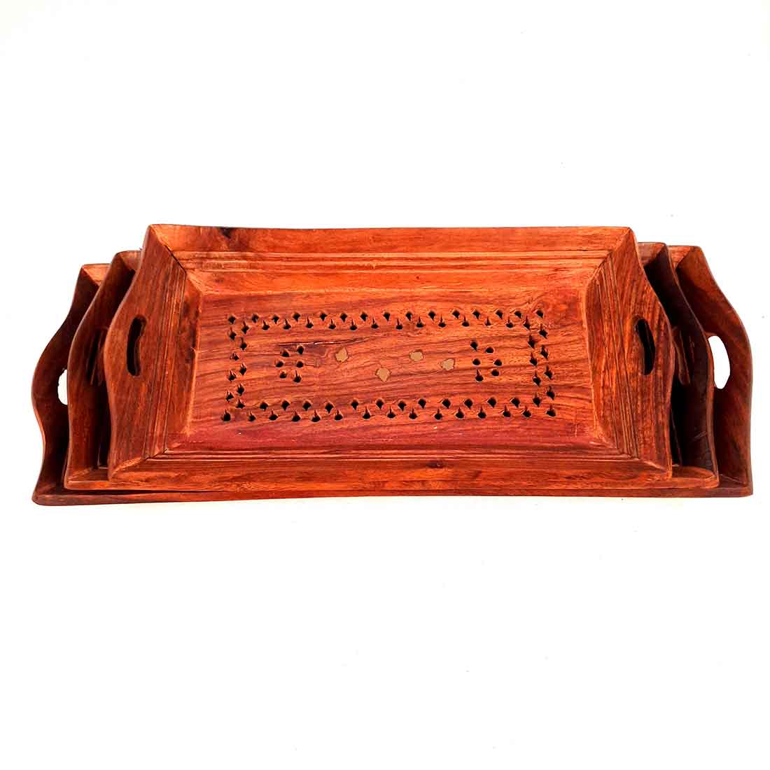 Wooden Serving Tray Set - Dry Fruit Serving Tray - Set of 3 - ApkaMart