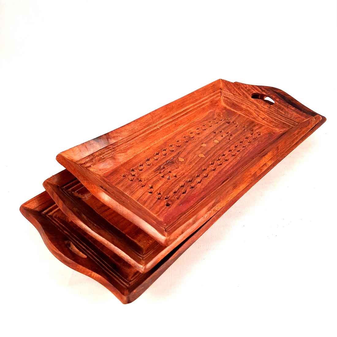 Wooden Serving Tray Set - Dry Fruit Serving Tray - Set of 3 - ApkaMart