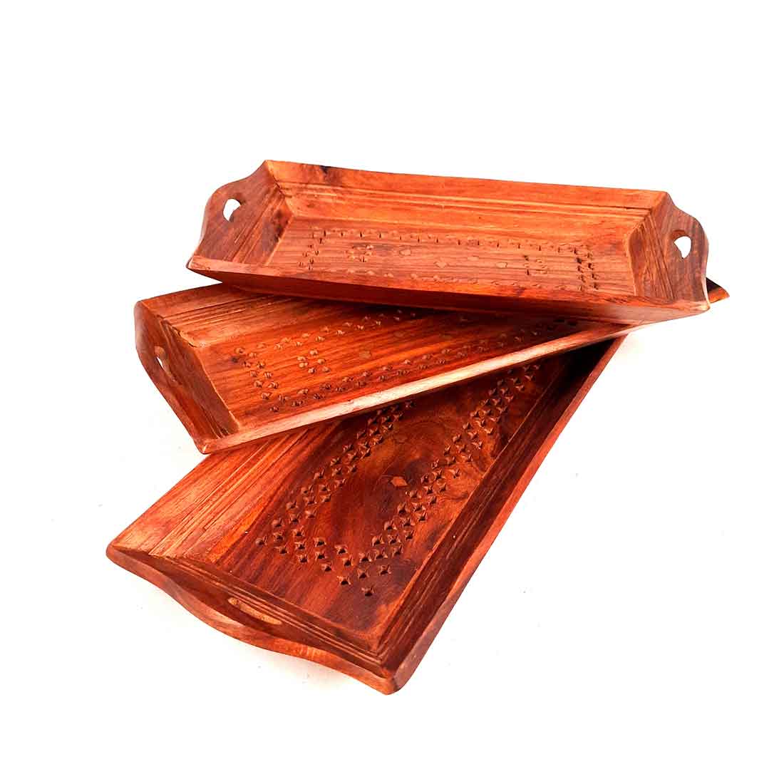 Wooden Serving Tray Set - Dry Fruit Serving Tray - Set of 3 - ApkaMart