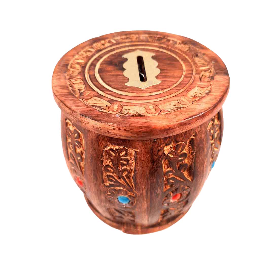 Wooden Gullak - Barrel Shape - Coin Box -for Kids, Boys, Girls - 5 Inch - ApkaMart