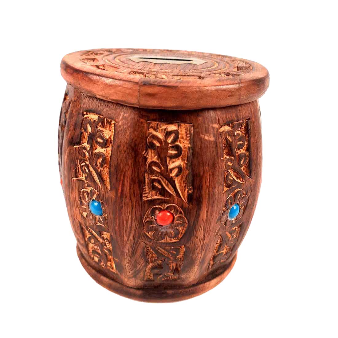 Wooden Gullak - Barrel Shape - Coin Box -for Kids, Boys, Girls - 5 Inch - ApkaMart