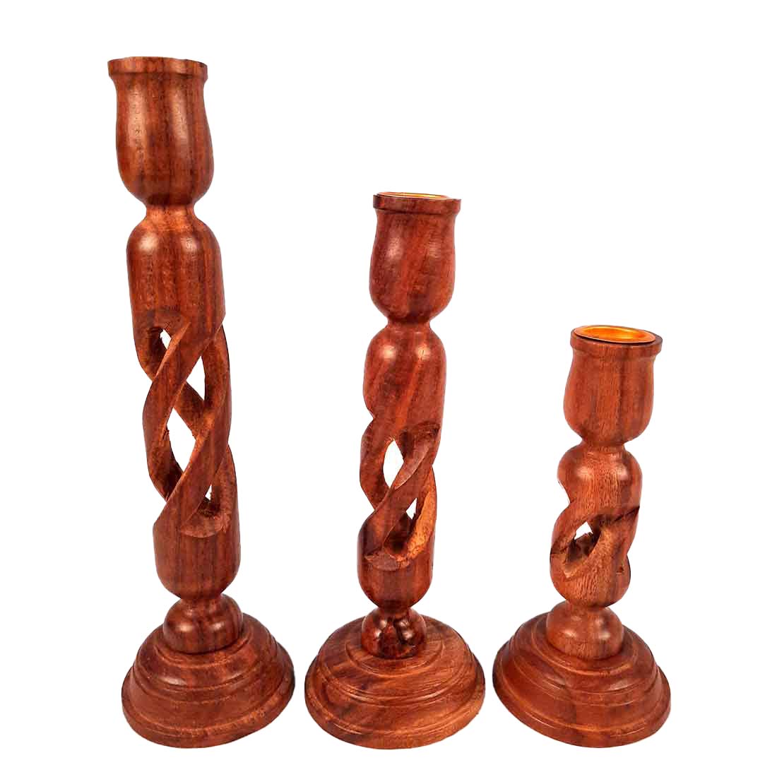 Wooden Tea Light Candle Holder - 10 Inch - Set of 3 - ApkaMart