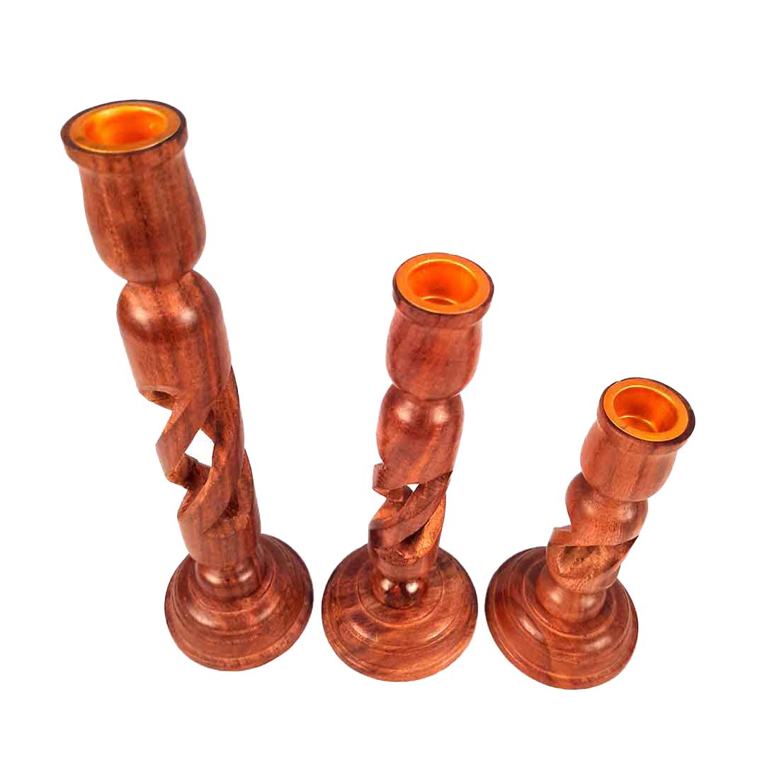 Wooden Tea Light Candle Holder - 10 Inch - Set of 3 - ApkaMart