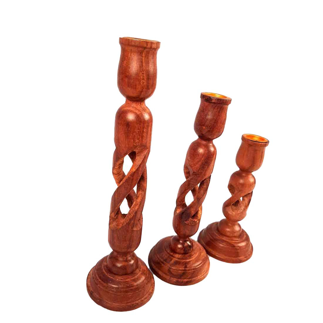 Wooden Tea Light Candle Holder - 10 Inch - Set of 3 - ApkaMart