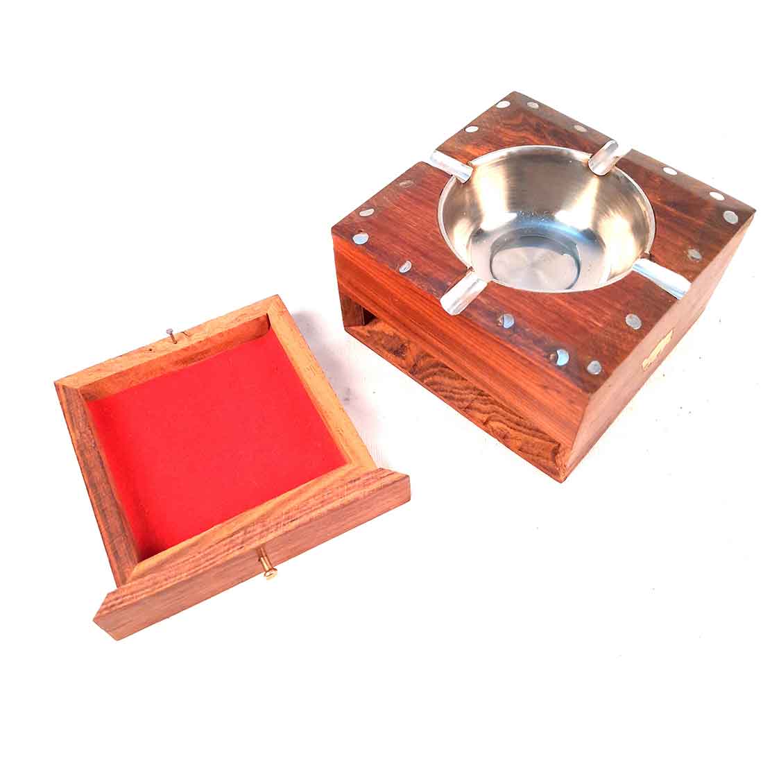 Wooden Decorative Ashtray with Small Storage - for Home, Car, Garden & Bar - 4 Inch - ApkaMart