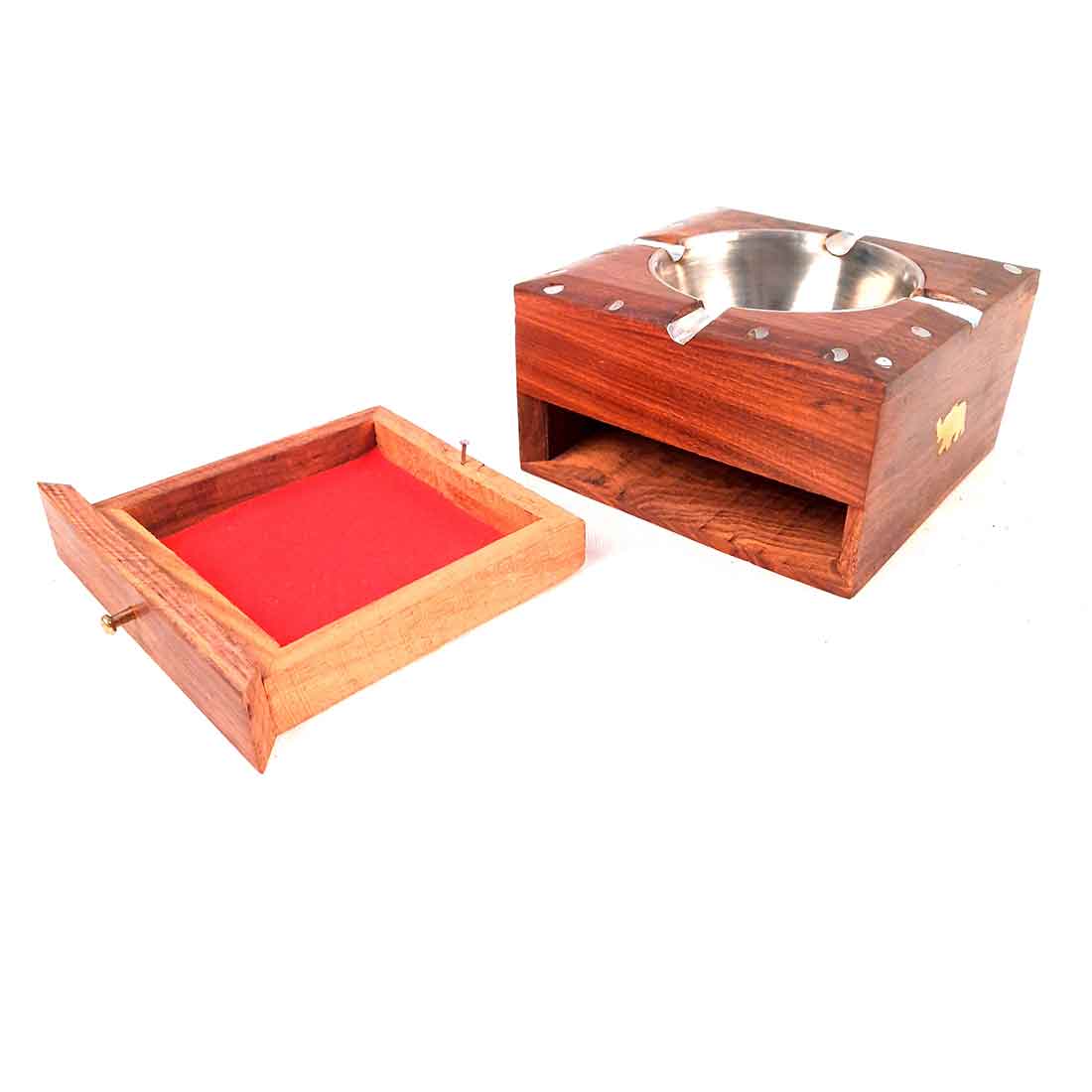 Wooden Decorative Ashtray with Small Storage - for Home, Car, Garden & Bar - 4 Inch - ApkaMart
