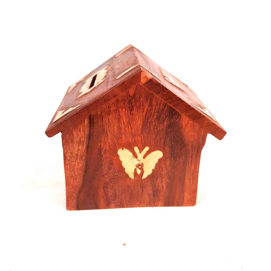 Wooden Piggy Bank - HUT Shape - With Lock for Girls and Boys - 4 Inch