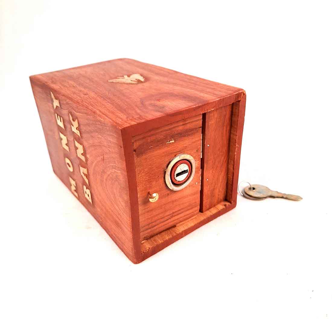Wooden Money Bank | Piggy Bank / Coin Box With Lock | Big Size Gullak - for Kids, Girls , Boys, Birthday Gift, Christmas Gifts for Children, Home Decor - 6 Inch - Apkamart #Style_Design 2
