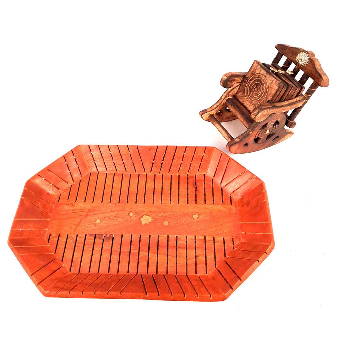 Wooden Serving Tray & Wooden Tea Coaster Set - Combo Set of 2 - ApkaMart