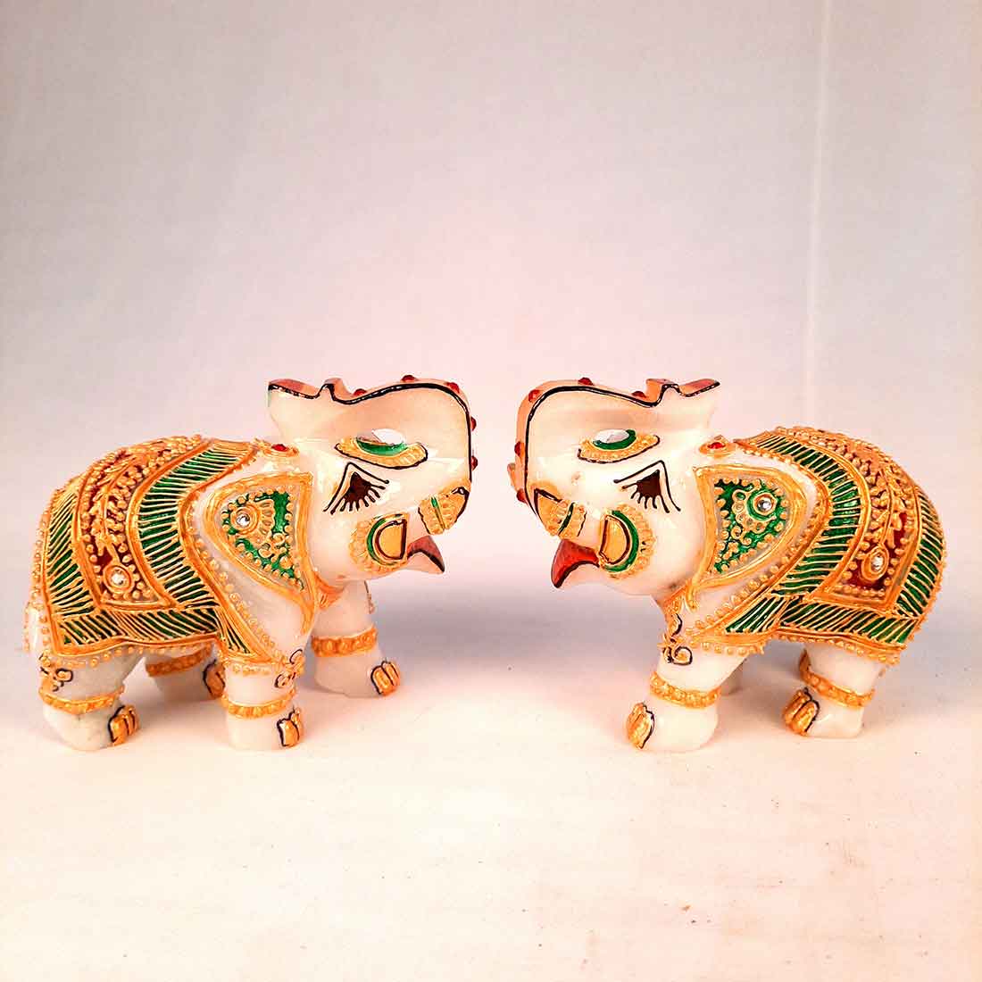 Elephant Showpiece Marbel - For Center Table & Home Decoration - 3 Inch -Set of 2 - ApkaMart