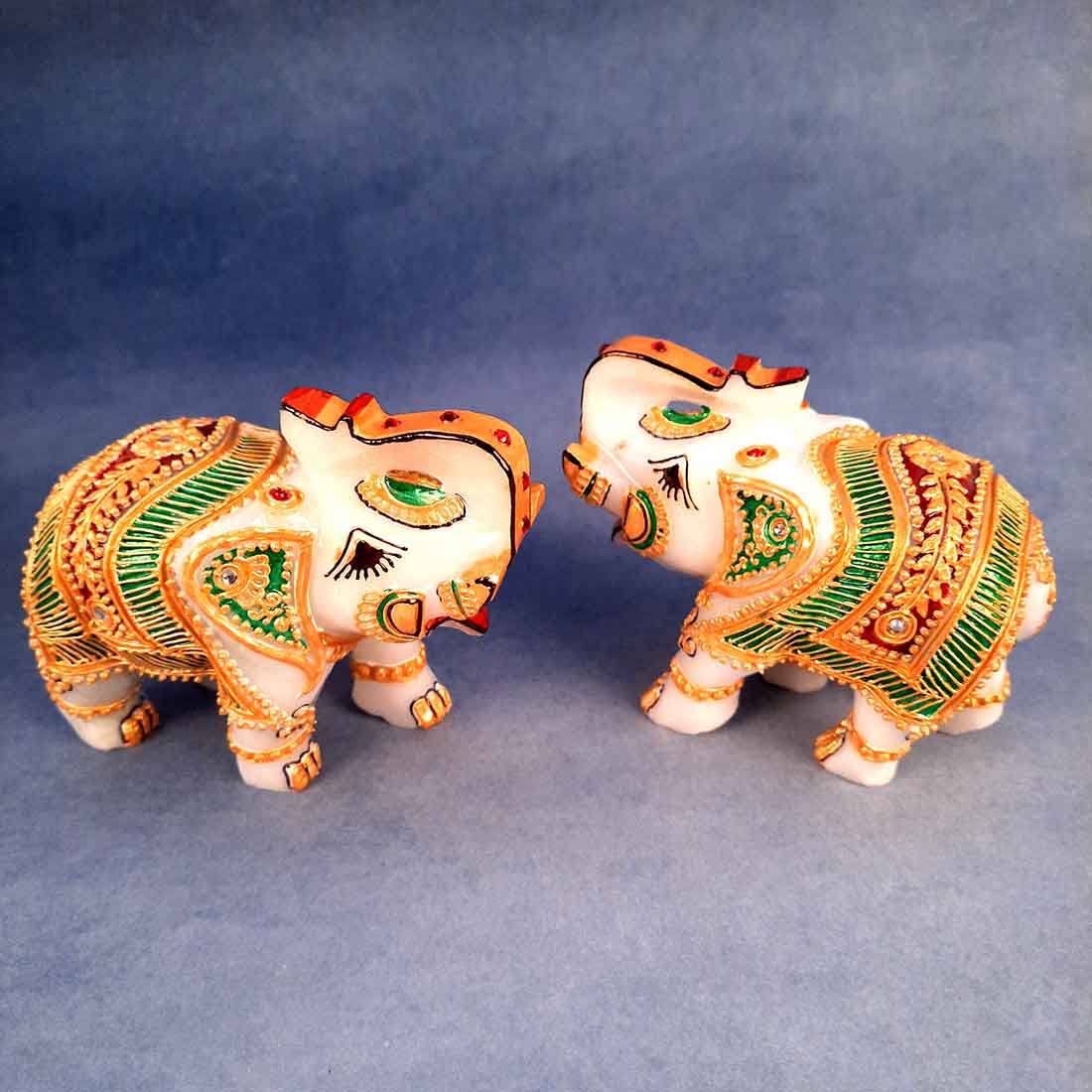 Elephant Showpiece Marbel - For Center Table & Home Decoration - 3 Inch -Set of 2 - ApkaMart