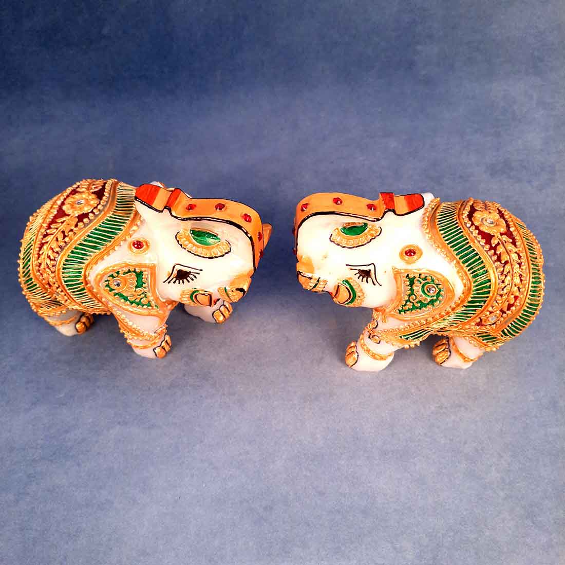 Elephant Showpiece Marbel - For Center Table & Home Decoration - 3 Inch -Set of 2 - ApkaMart