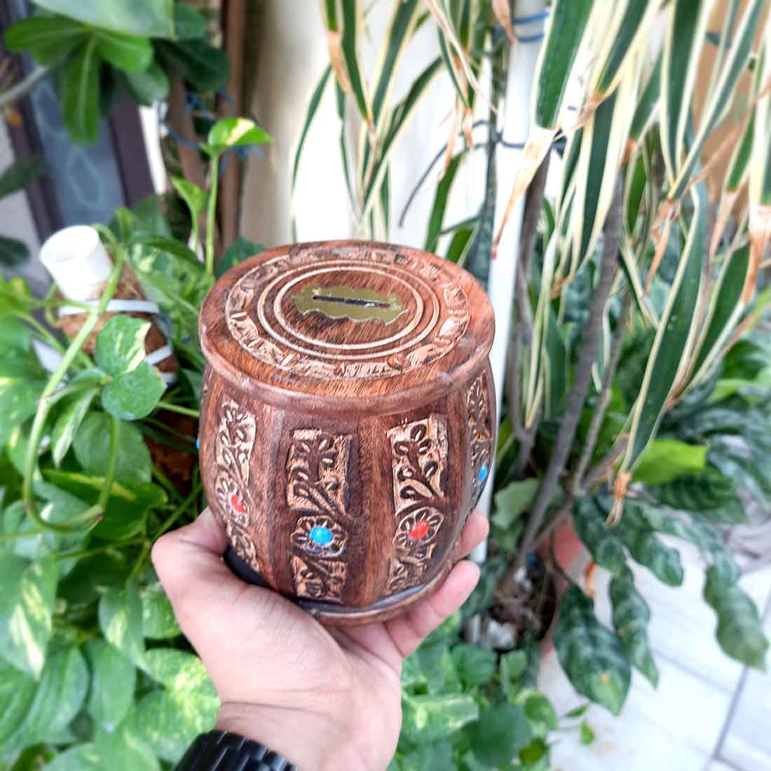 Wooden Gullak - Barrel Shape - Coin Box -for Kids, Boys, Girls - 5 Inch - ApkaMart