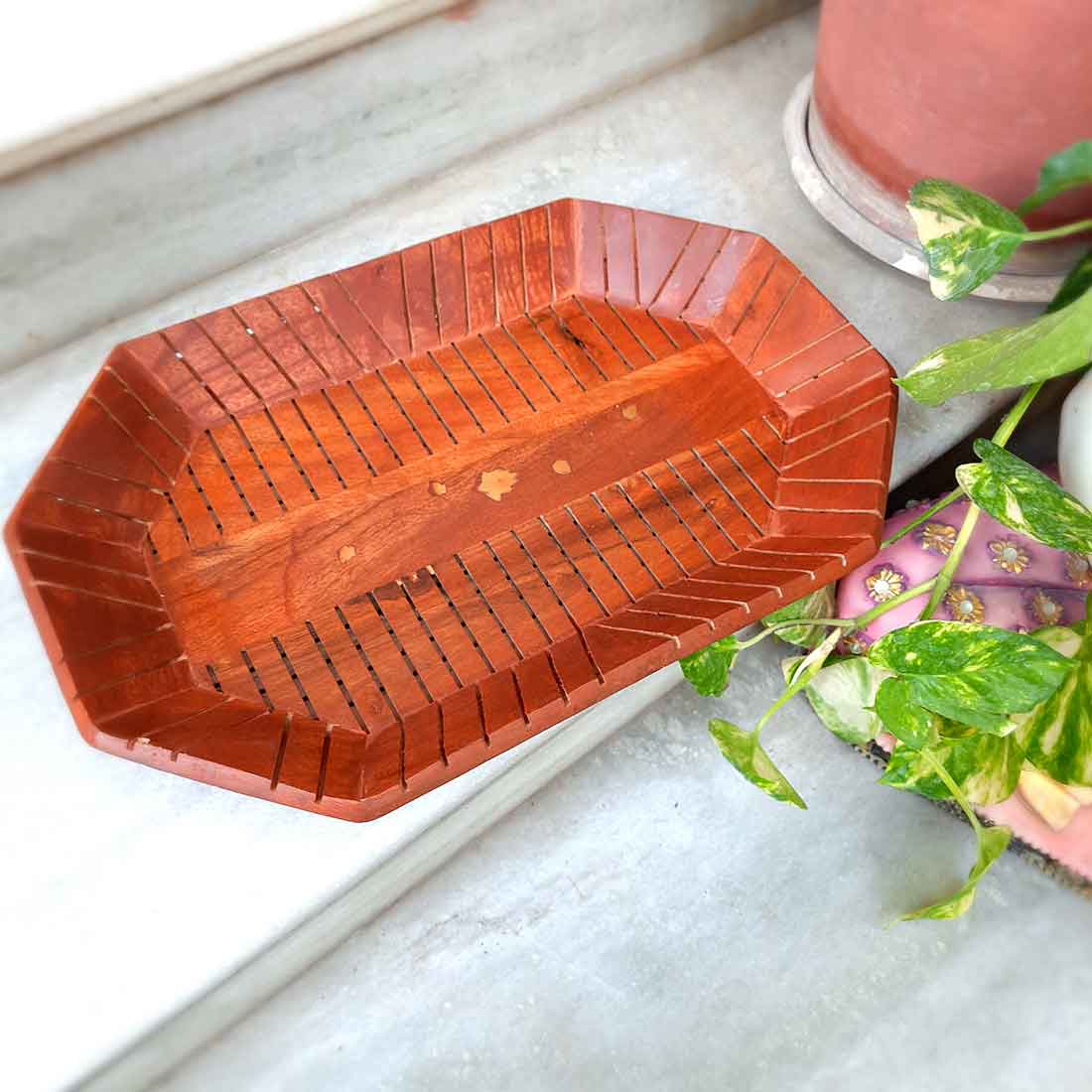 Wooden Serving Tray & Wooden Tea Coaster Set - Combo Set of 2 - ApkaMart