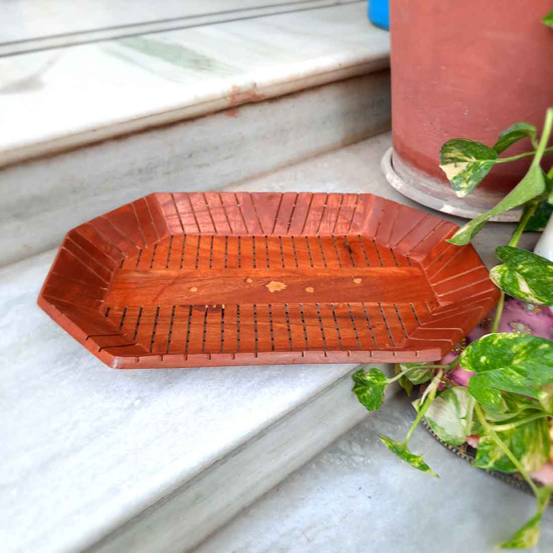 Wooden Serving Tray & Wooden Tea Coaster Set - Combo Set of 2 - ApkaMart