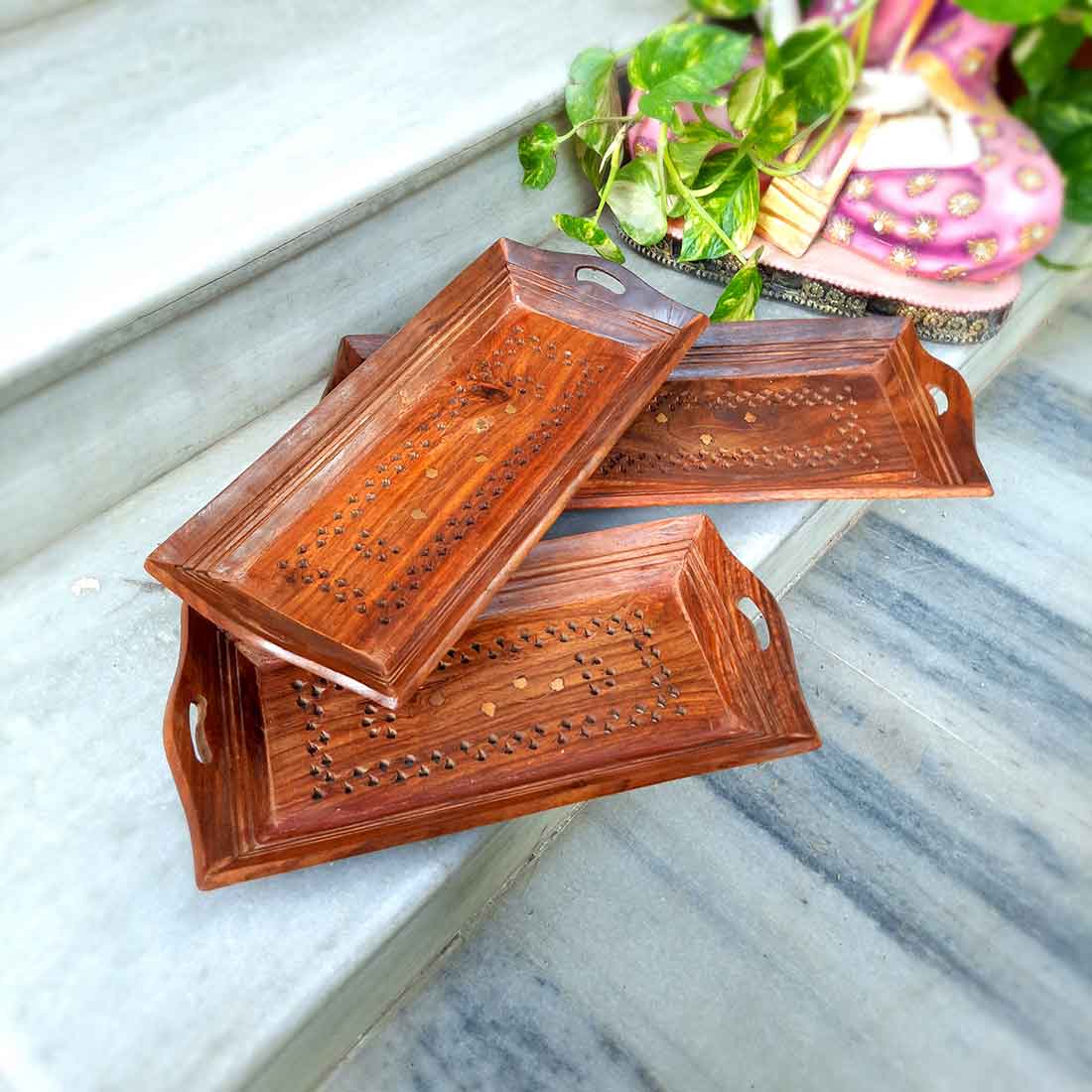 Wooden Serving Tray Set - Dry Fruit Serving Tray - Set of 3 - ApkaMart