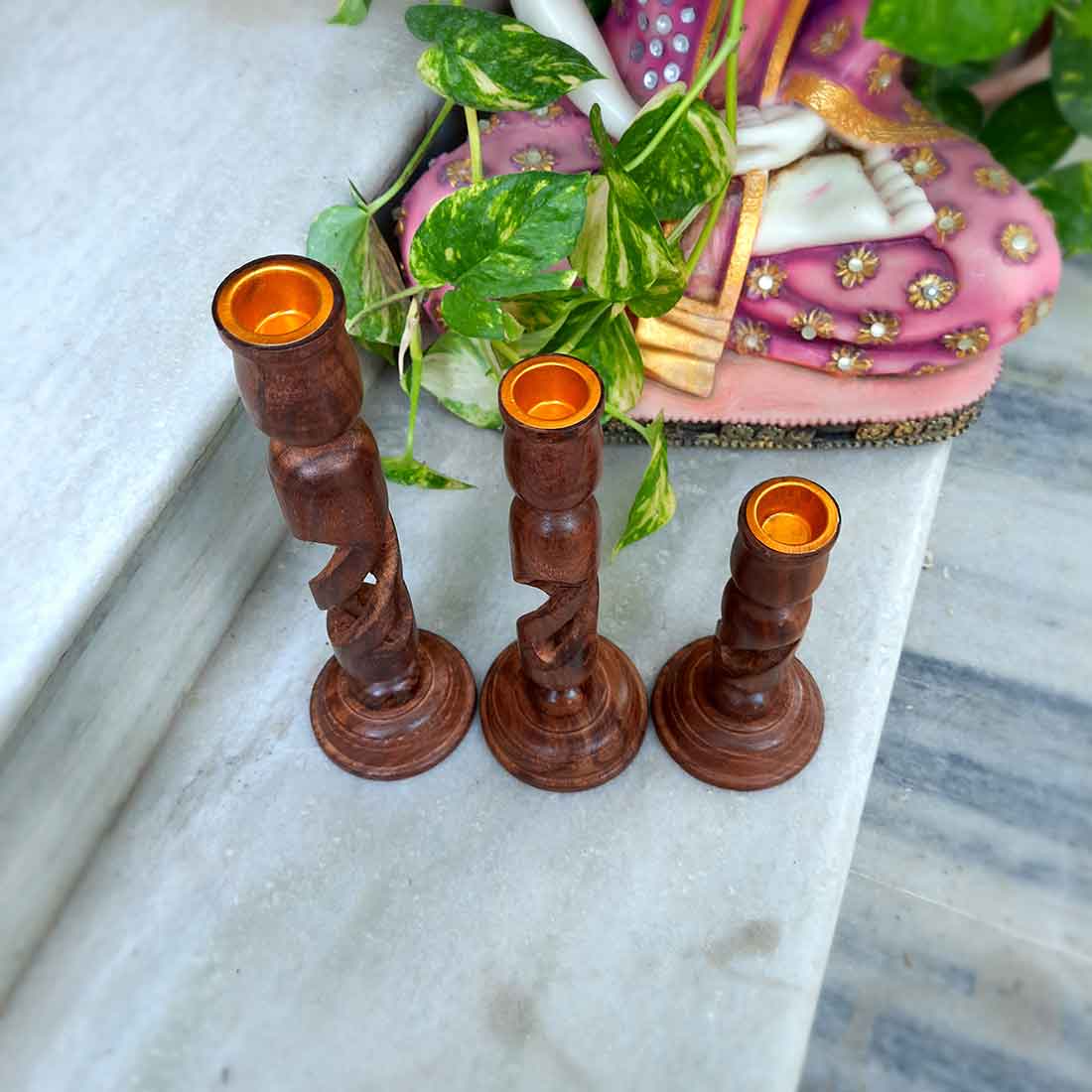 Wooden Tea Light Candle Holder - 10 Inch - Set of 3 - ApkaMart