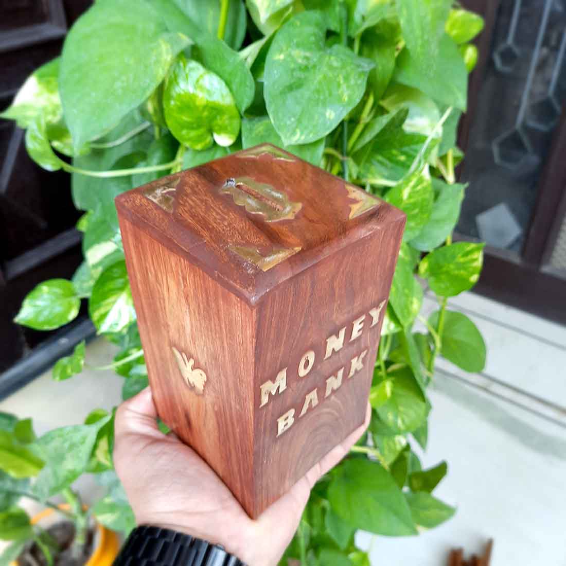 Wooden Money Bank | Piggy Bank / Coin Box With Lock | Big Size Gullak - for Kids, Girls , Boys, Birthday Gift, Christmas Gifts for Children, Home Decor - 6 Inch - Apkamart #Style_Design 2