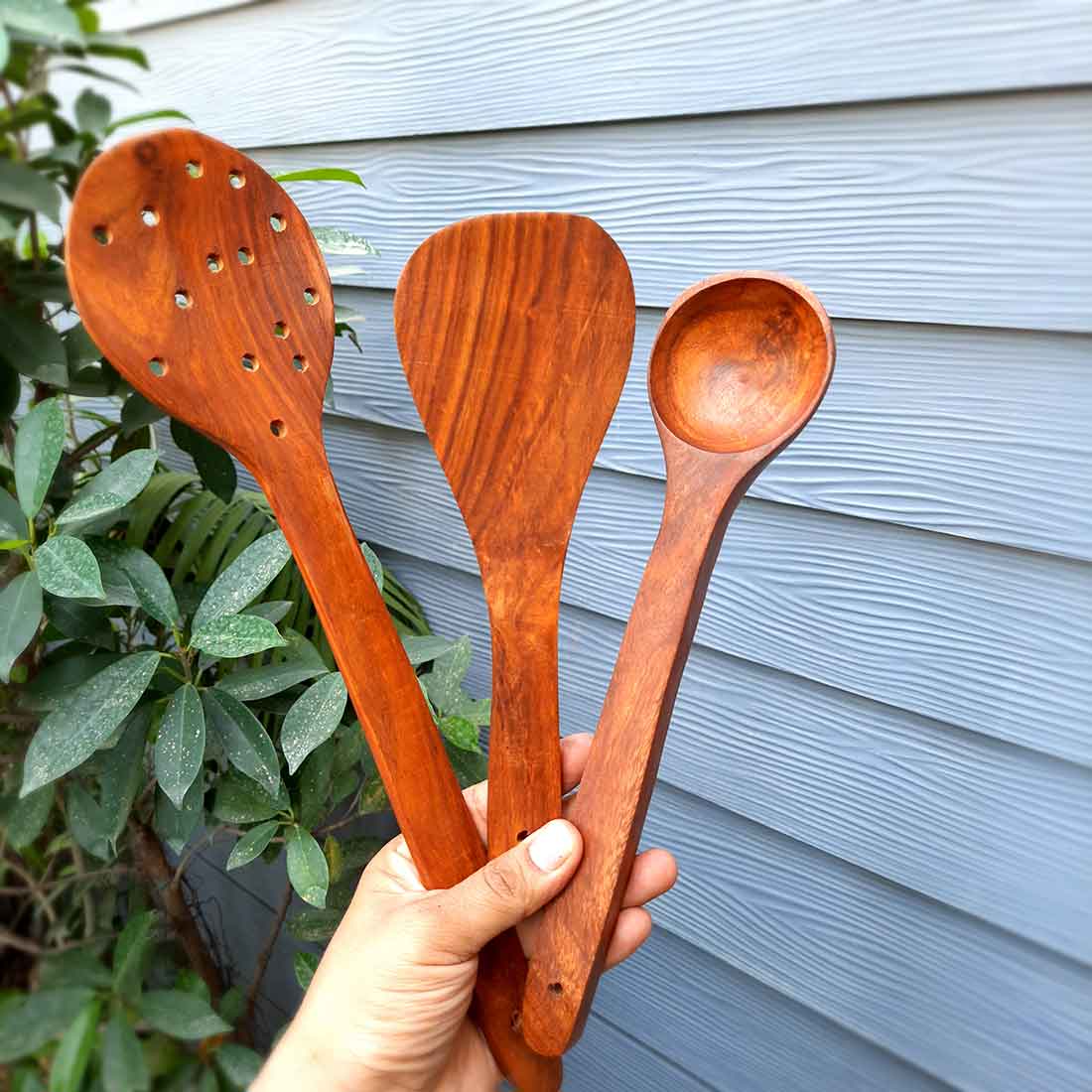 Wooden Spoons - For Non-stick Cookware Cooking & Serving - 15 Inch - Set of 3 - ApkaMart