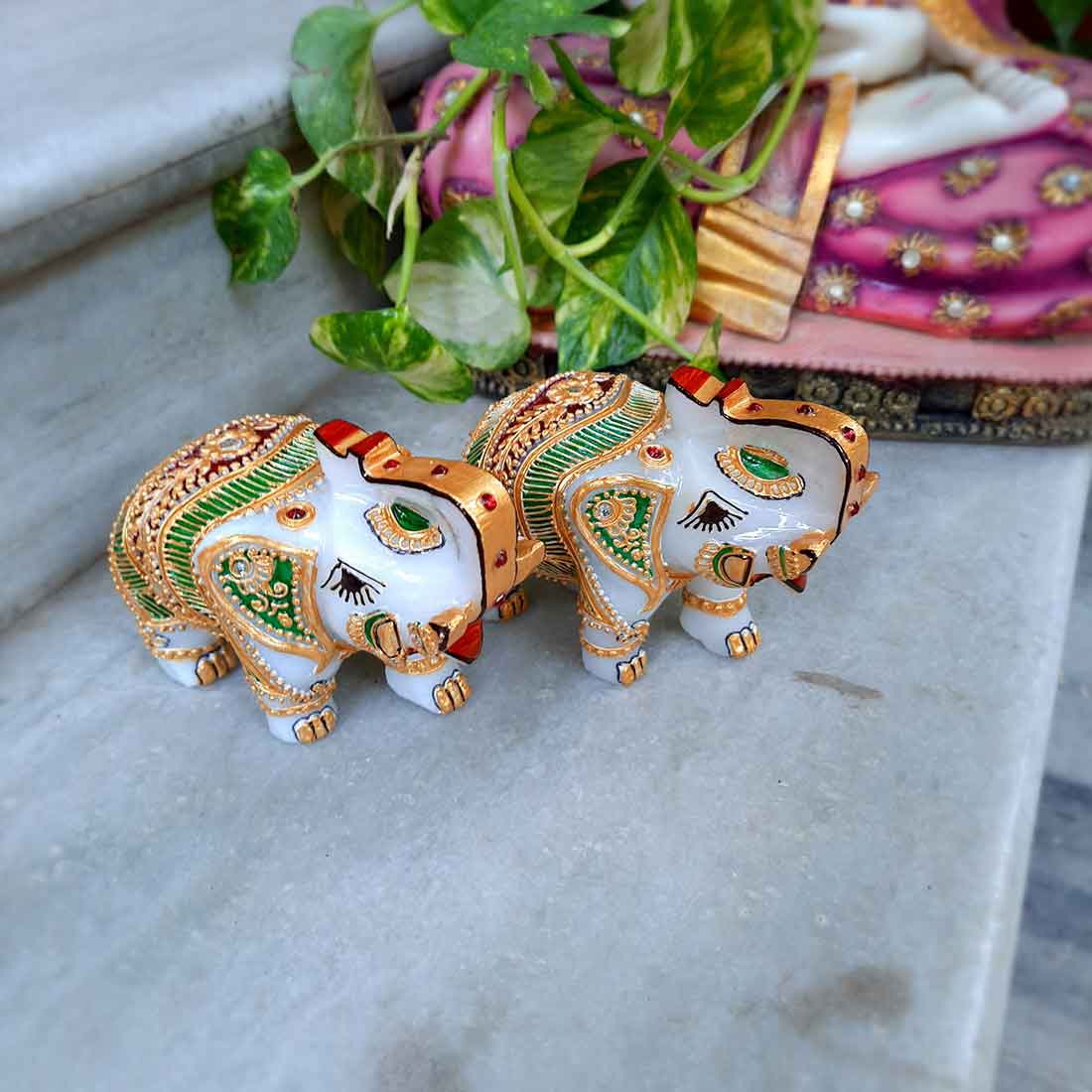 Elephant Showpiece Marbel - For Center Table & Home Decoration - 3 Inch -Set of 2 - ApkaMart