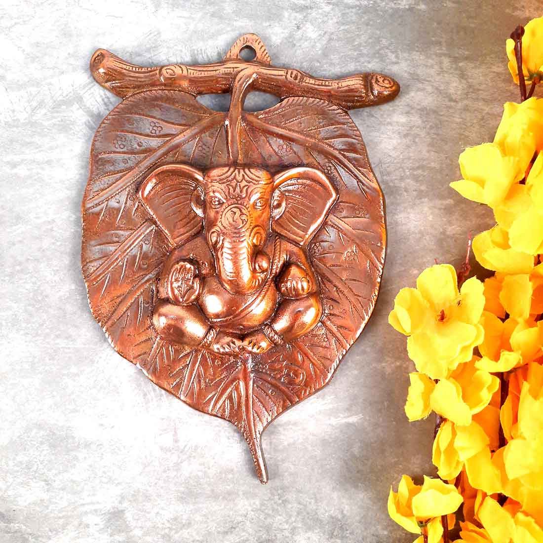 Ganesh Wall Hanging - Ganesha Sitting on Leaf Design - For Home & Entrance Decor - ApkaMart