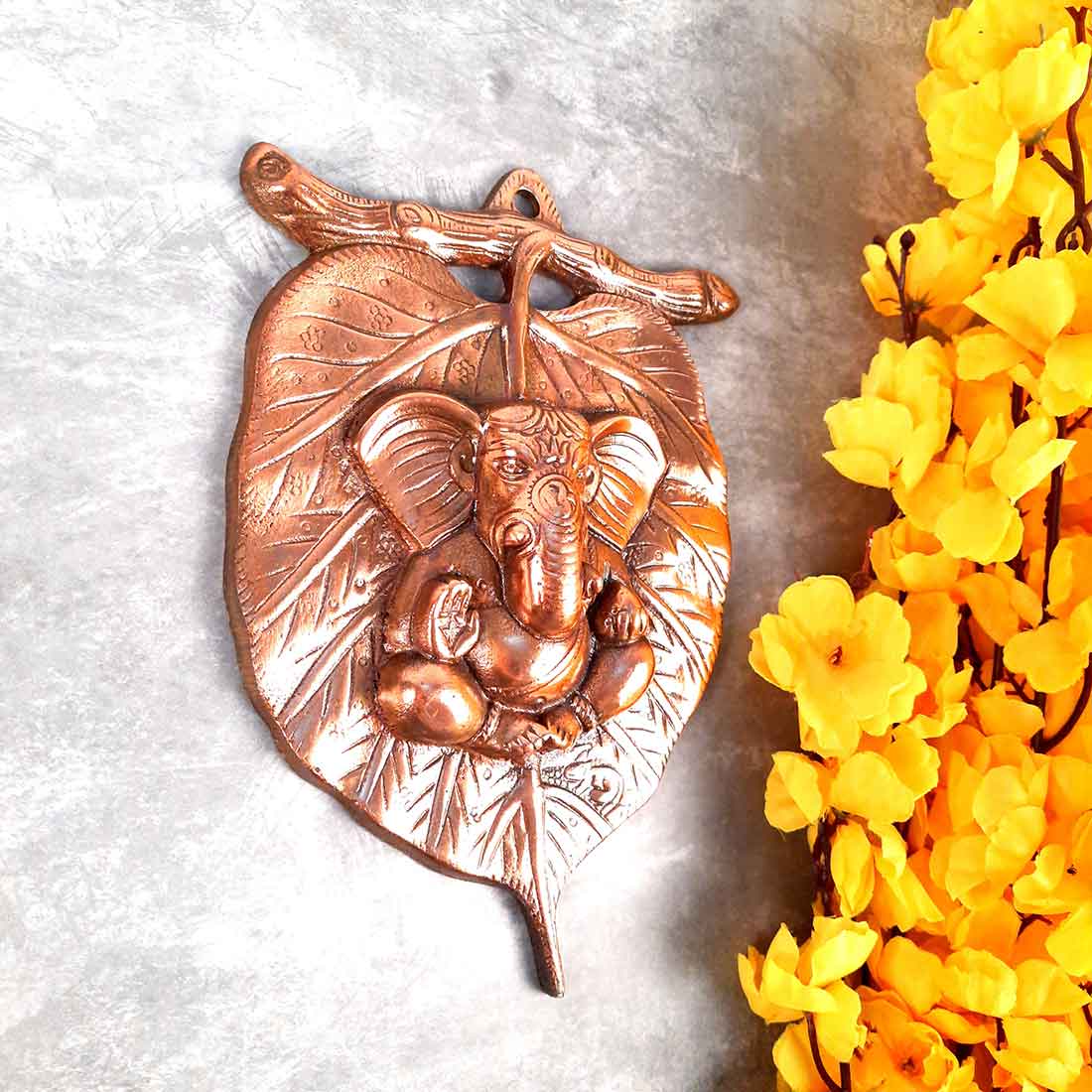 Ganesh Wall Hanging - Ganesha Sitting on Leaf Design - For Home & Entrance Decor - ApkaMart