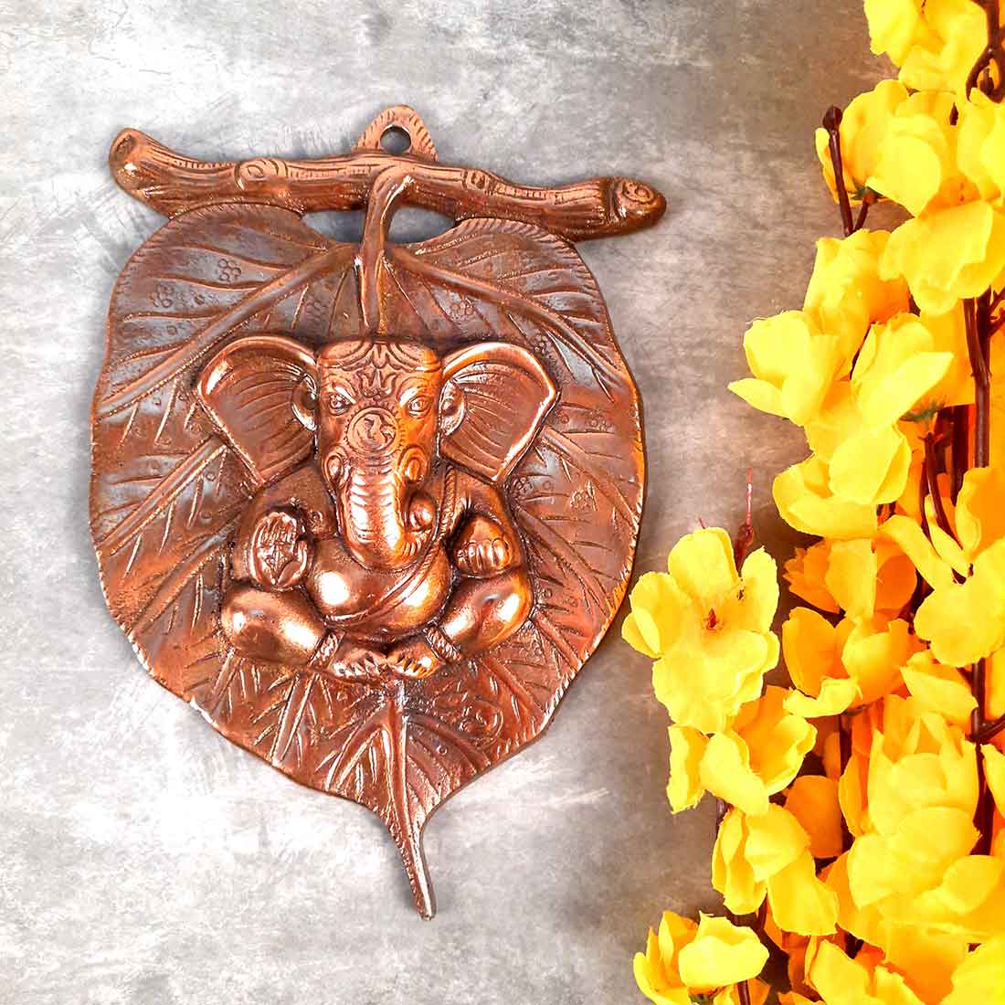 Ganesh Wall Hanging - Ganesha Sitting on Leaf Design - For Home & Entrance Decor - ApkaMart