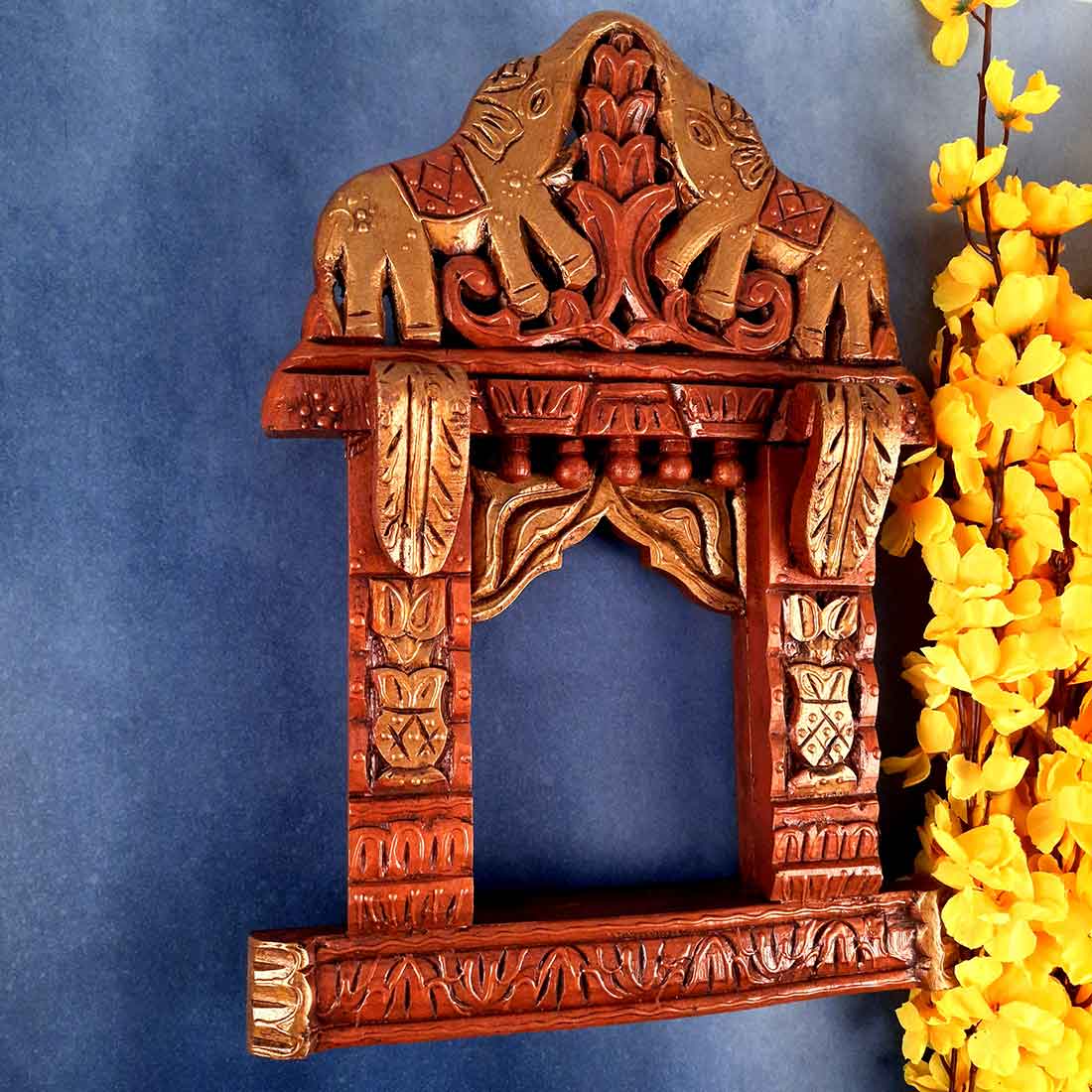 Wall Decor Elephant Jharokha - For Home Decor & Gifts - 18 Inch - ApkaMart #color_Brown