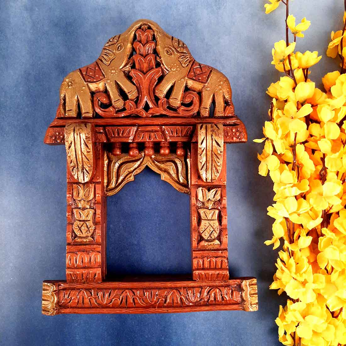 Wall Decor Elephant Jharokha - For Home Decor & Gifts - 18 Inch - ApkaMart #color_Brown