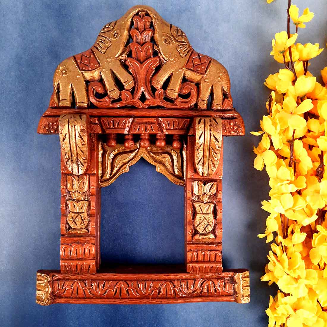 Wall Decor Elephant Jharokha - For Home Decor & Gifts - 18 Inch - ApkaMart #color_Brown